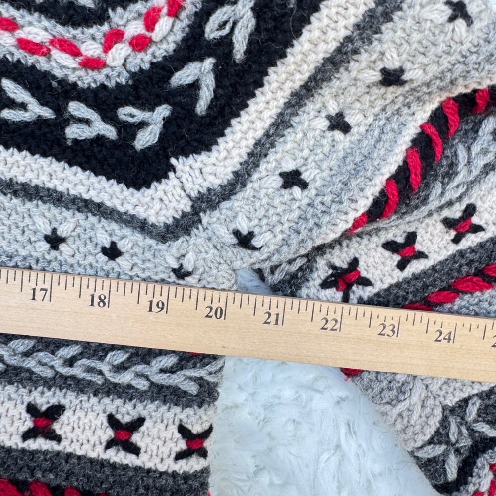 Talbots Small Hand Knit Wool Fair Isle Cardigan Sweater Gray Red Grannycore VTG - Picture 5 of 8